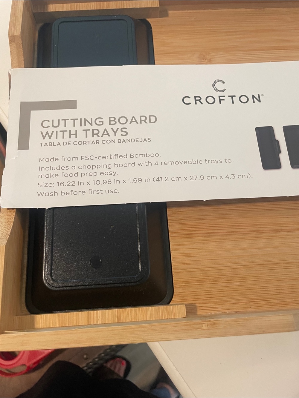 Crofton Bamboo Cutting Board with 4 Black Trays - Natural Bamboo - Picture 11 of 11